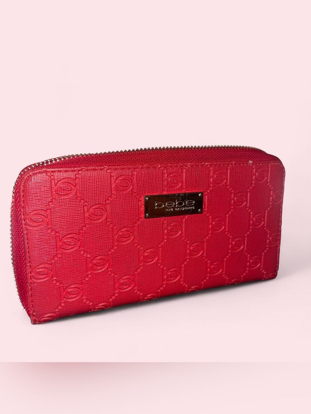bebe Red Embossed Zip-Around Wallet